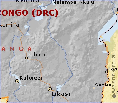 mapa de Zambia em ingles