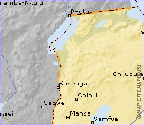 mapa de Zambia em ingles