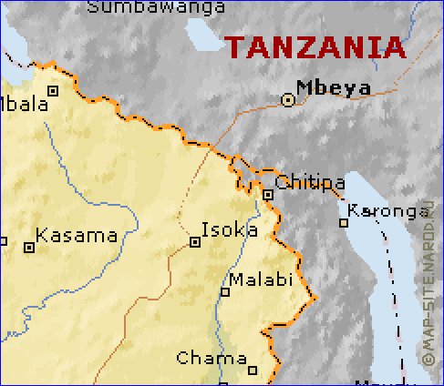 mapa de Zambia em ingles