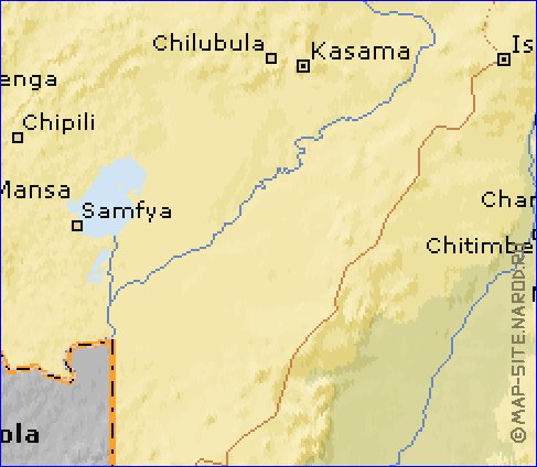 mapa de Zambia em ingles