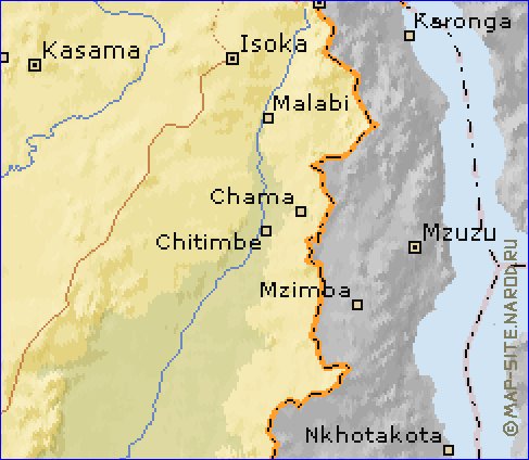 mapa de Zambia em ingles