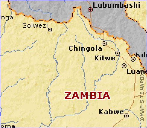 carte de Zambie en anglais