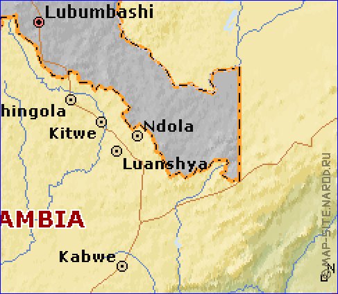 mapa de Zambia em ingles