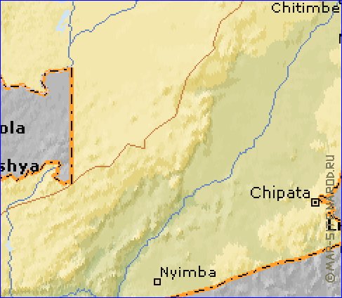 mapa de Zambia em ingles