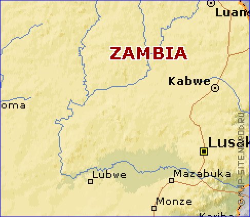 mapa de Zambia em ingles