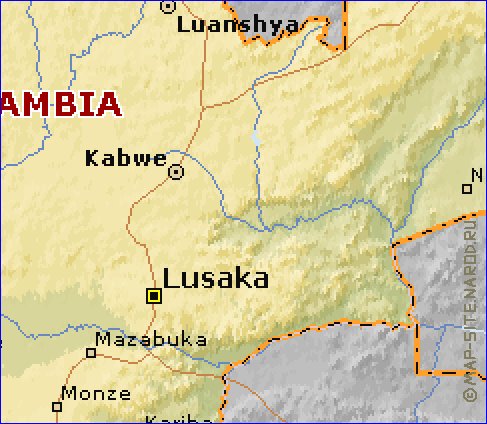 mapa de Zambia em ingles