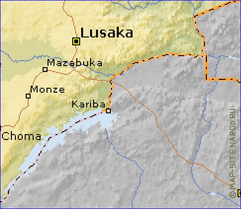 mapa de Zambia em ingles