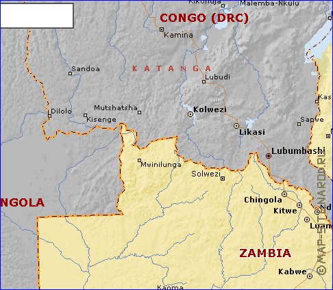 carte de Zambie en anglais