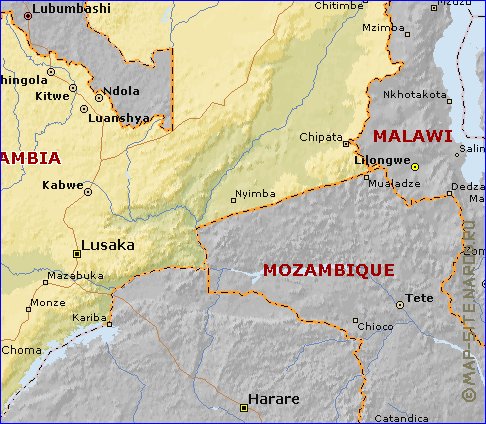 mapa de Zambia em ingles