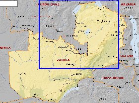 mapa de Zambia em ingles