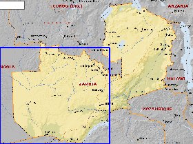 mapa de Zambia em ingles