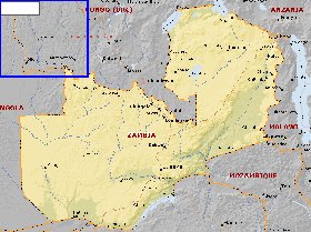 mapa de Zambia em ingles