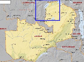 mapa de Zambia em ingles