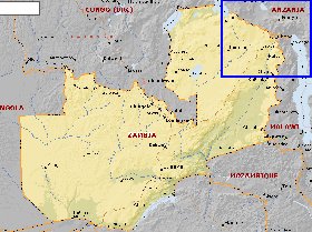 mapa de Zambia em ingles