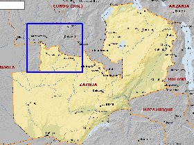 mapa de Zambia em ingles