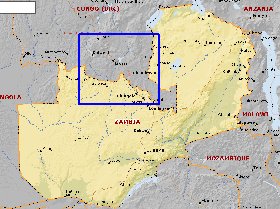 mapa de Zambia em ingles