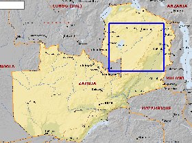 mapa de Zambia em ingles