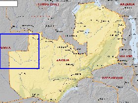 mapa de Zambia em ingles