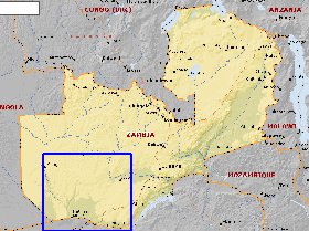 mapa de Zambia em ingles