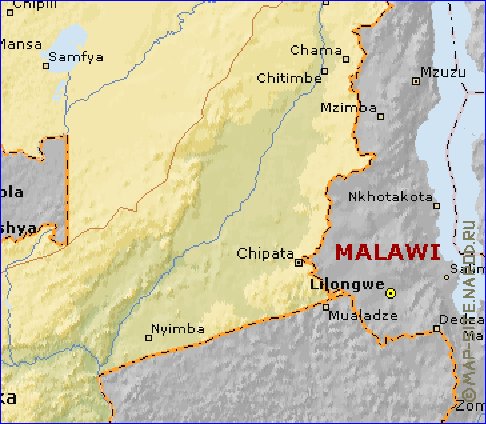 mapa de Zambia em ingles