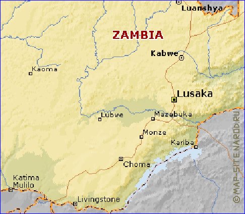 mapa de Zambia em ingles