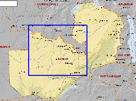 mapa de Zambia em ingles