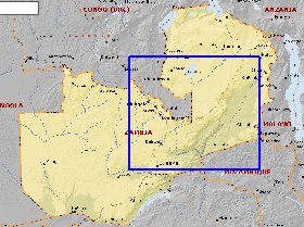 mapa de Zambia em ingles