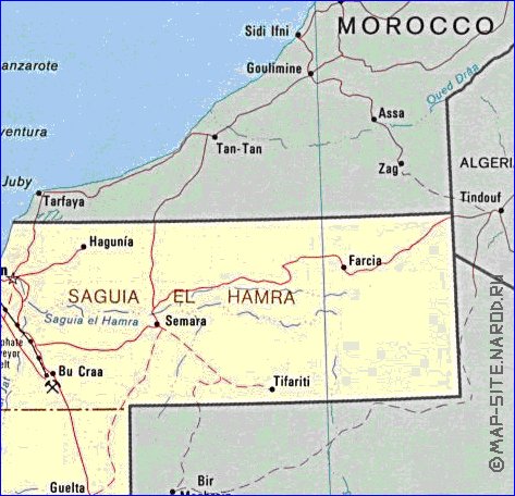 Administrativa mapa de Saara Ocidental