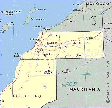 Administrativa mapa de Saara Ocidental