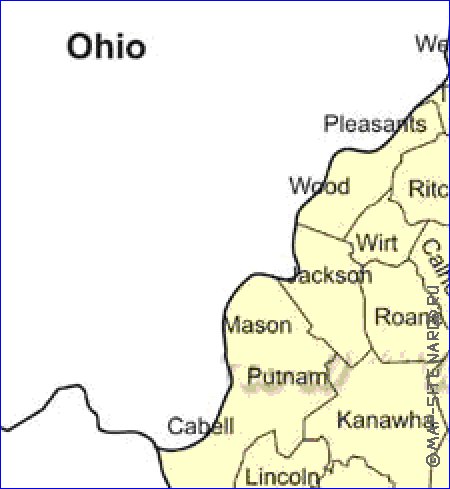 mapa de Virginia Ocidental em ingles