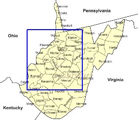 carte de Virginie-Occidentale en anglais