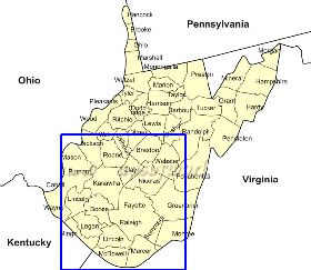 carte de Virginie-Occidentale en anglais
