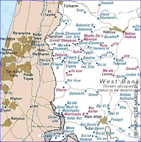 carte de Cisjordanie en anglais