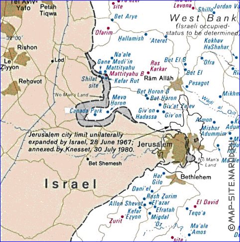 mapa de Cisjordania em ingles