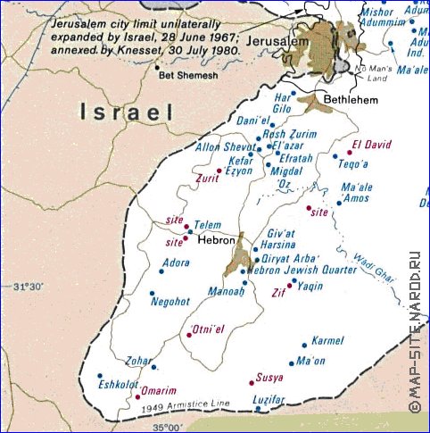 mapa de Cisjordania em ingles