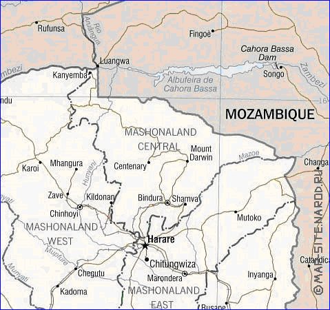 Administrativa mapa de Zimbabwe