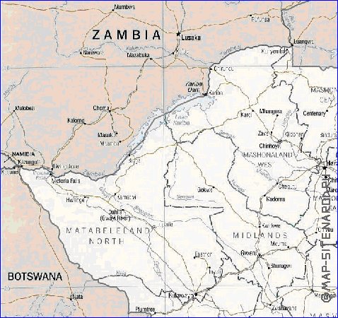 Administrativa mapa de Zimbabwe