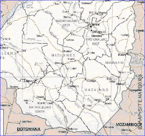 Administratives carte de Zimbabwe