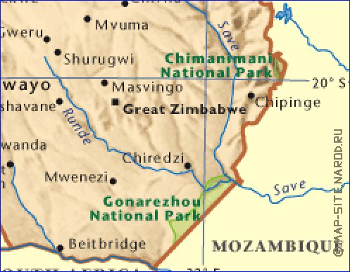 mapa de Zimbabwe em ingles