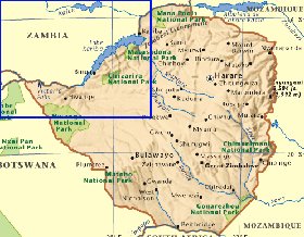 mapa de Zimbabwe em ingles