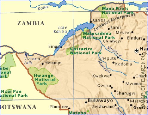 mapa de Zimbabwe em ingles