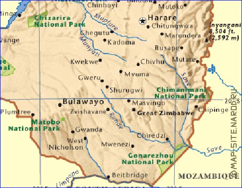 carte de Zimbabwe en anglais